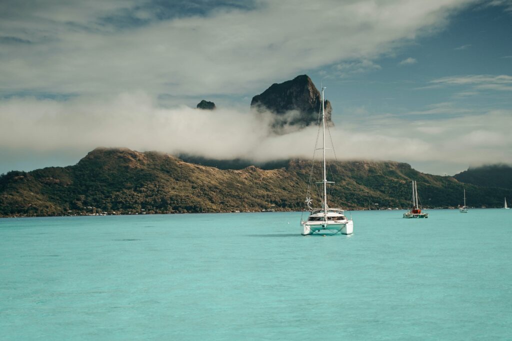 A boat in Bora Bora's crystal clear waters.